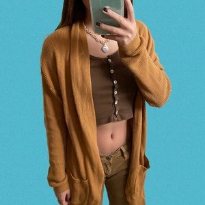 BP Long Brown Open Flowy Cardigan Boho
